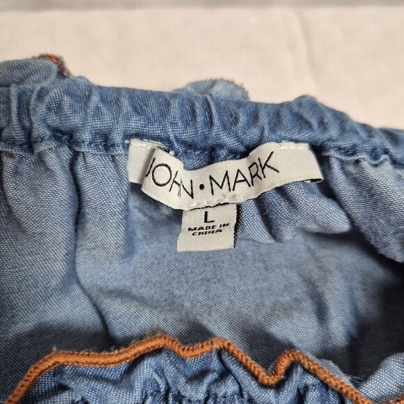 John Mark Women's Blouse Size L Midnight Blue Embroidered  Indian Summer (38) - Picture 6 of 12